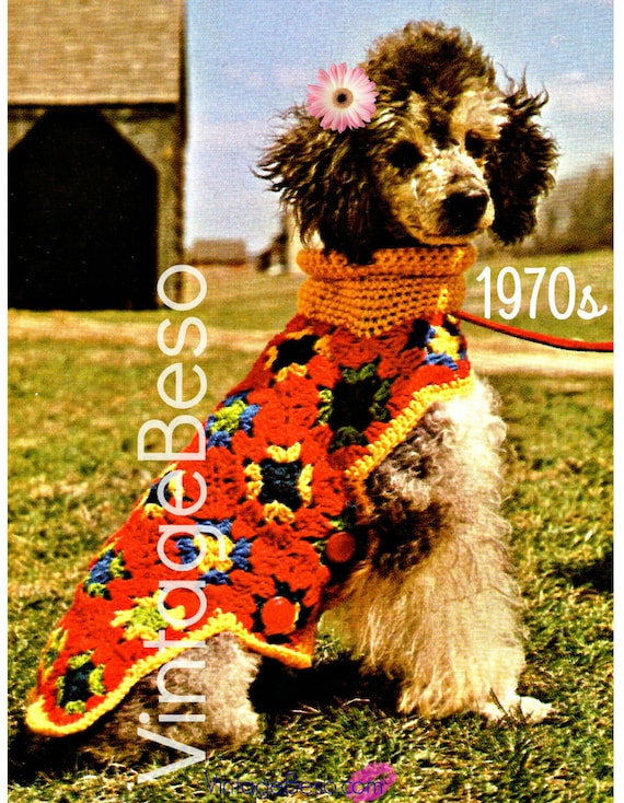 Get ALL 3! • EASY • Dog Sweater Crochet Pattern • Dog Jacket • Dog Coat • Dog Sweater • Vintage 70s Patterns Striped • Watermarked PDF Only