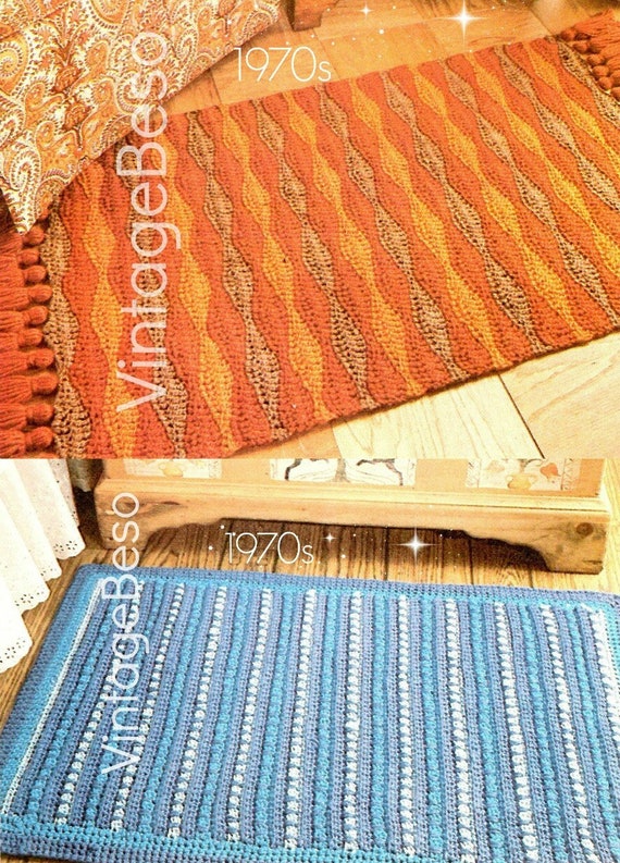 2 EASY Rug Crochet Patterns • Rug Crochet Pattern • Vintage 1970s Pattern Bedroom Kitchen • Boho Home Vintage Beso • Watermarked PDF Only
