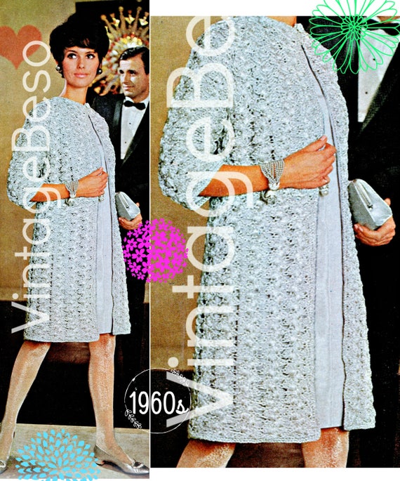 Coat CROCHET PATTERN • Vintage 1960s Silver Lace Coat • Watermarked PDF Only * special events Birthday New Year's Eve