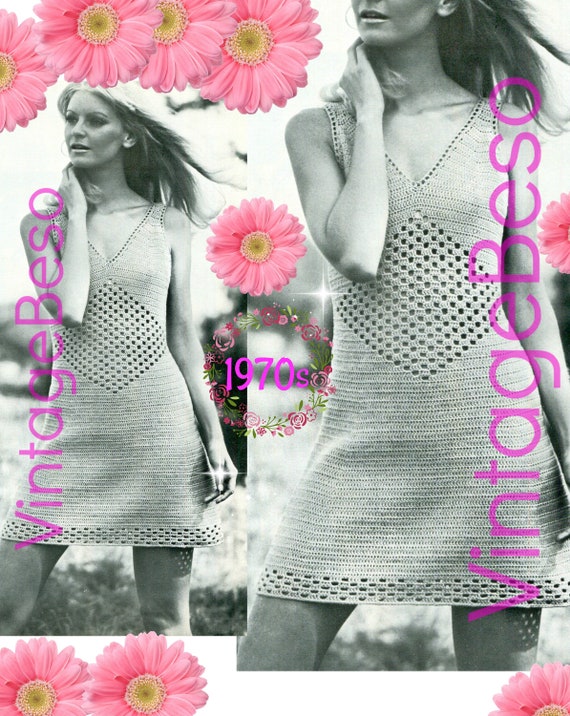 Dress Crochet Pattern • Diamond on FRONT and BACK • Diamond Dress • Vintage 70s • Retro Gem of a Dress • Watermarked PDF Only