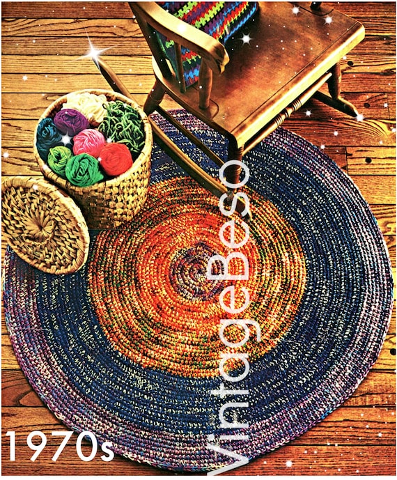 EASY RUG Crochet Pattern • Vintage 1970s • Round and Round Rug • Retro Pattern • Kitchen Bedroom Living Room • Watermarked PDF Only