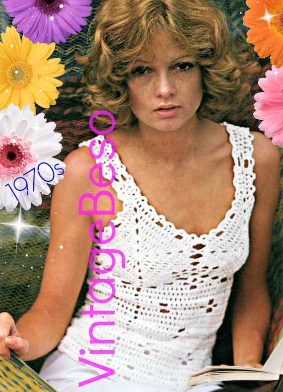 Top Crochet Pattern • Vintage 1970s Camisole Crochet Pattern • Lacy Summer Top • Breezy • Peekaboo Bohemian Beauty • Watermarked PDF Only