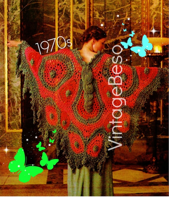 CROCHET Pattern • Unique Big Butterfly Shawl Crochet Pattern • Vintage 1970s • Butterfly Butterfly Don't Fly Away • Watermarked PDF Only