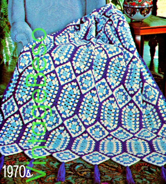 Hexagon Granny Square Afghan Crochet Pattern • Traditional Granny Square WITH a TWIST • 1970s Afghan Vintage • Watermarked PDF Only