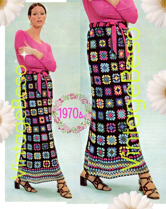 SKIRT Crochet Pattern • 1970s Hostess Skirt Millefleurs Skirt • Vintage Crochet Pattern • Granny Square Long Skirt • Watermarked PDF Only