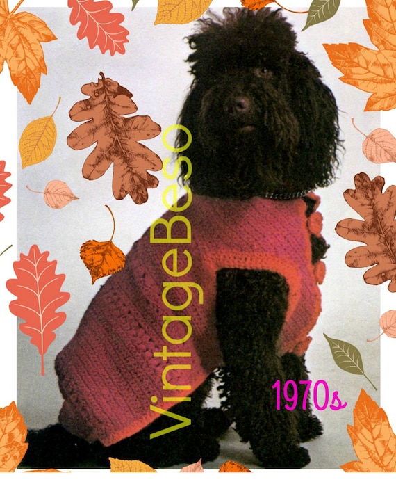 Boho Dog Sweater Coat CROCHET Pattern • 1970s Vintage • RArE and HaRD to FiND Pattern • Watermarked PDF Only • Pampered Girl or Boy Dog PdF