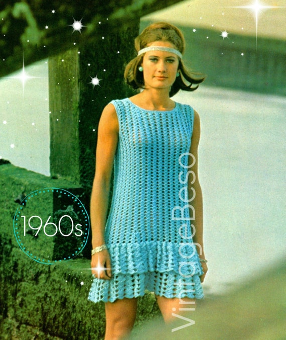 Dress Crochet PATTERN • 1960s Vintage Ladies Summer Boho Dress • Pop On for Summer Fun • Mod • Hippie • Festival • Watermarked PDF Only