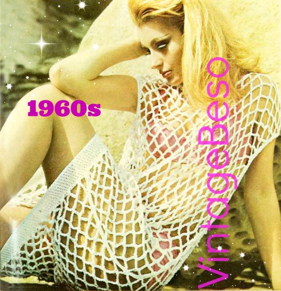 Beach Shift Dress • Cover NOT Conceal • Sexy 1960s Fishnet Coverup Crochet Pattern • Vintage Ladies Tunic • Watermarked PDF Only