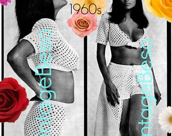 1960s Crochet Pattern • Bolero Top, Shorts, Skirt (Watermarked PDF)