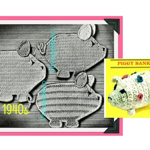 2 Pig Potholder Crochet Pattern Vintage 1940s Three Little Piggies Tailgate Party BBQ Quick • FREE Pattern • Watermarked PDF Only