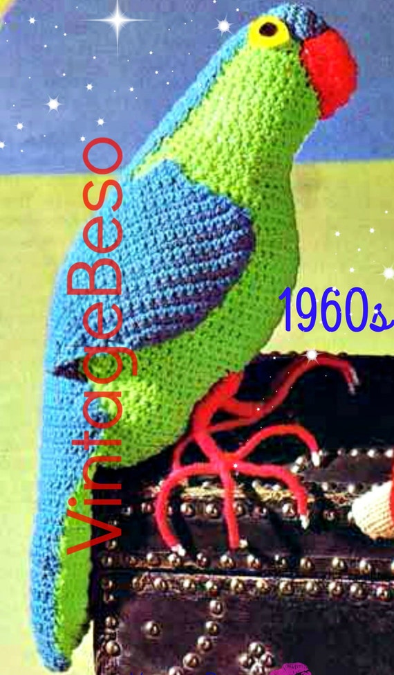 PARROT Crochet Pattern • Vintage 1960s Stuffed Toy • Bird Pattern • Retro Amigurumi Parrot Bird • Watermarked PDF Only