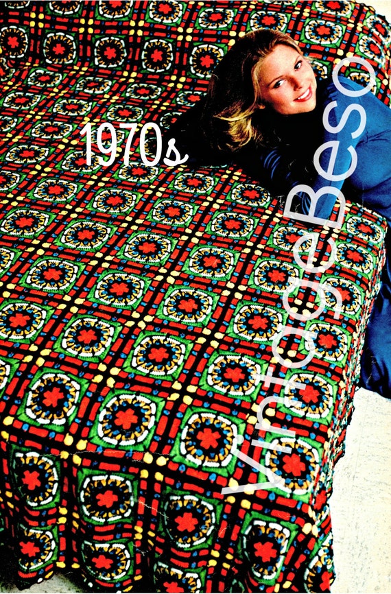 Afghan CROCHET Pattern • Vintage 1970s Afghan • Medieval Stained Glass Crochet Pattern • Vintage Beso • Watermarked PDF Only