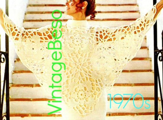 Sexy Butterfly PONCHO • Flower Crochet Pattern • Vintage 1970s Lace Bedspread • Privacy Window Free Gift • Watermarked PDF Only