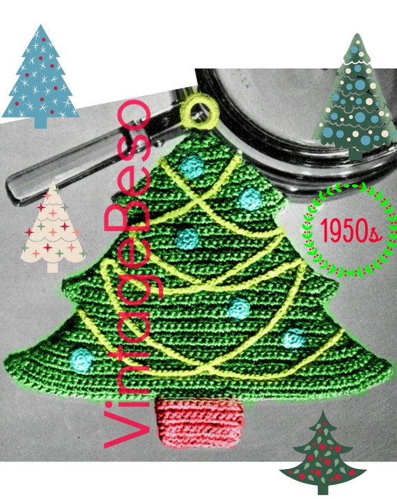 Christmas Tree Potholder Crochet Pattern • 1950s Classic Christmas • Crochet Christmas • Watermarked PDF Only