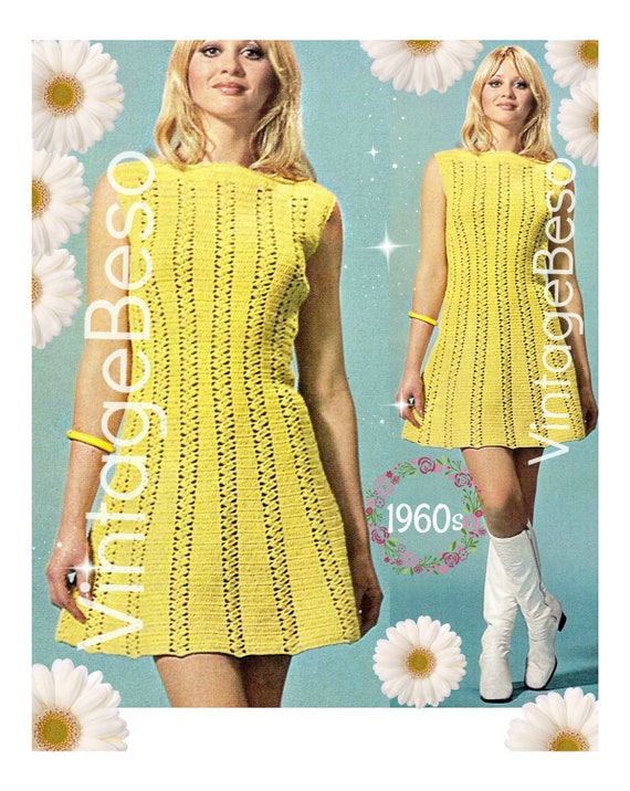 Dress Crochet Pattern • Yellow Flame Dress • Vintage 1960s • Summer Sass for Sexy Lady • Peekaboo Dress Pattern • Watermarked PDF Only