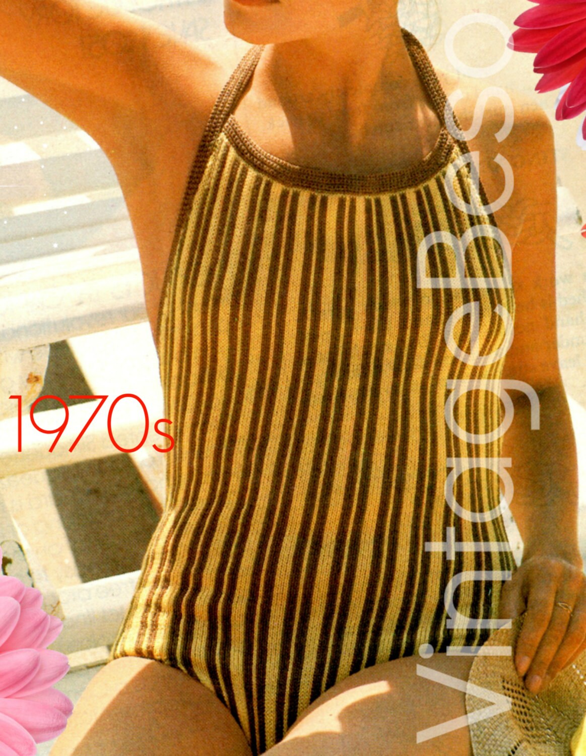 Vintage KNITTING Pattern 1970s Striped Swimsuit Pattern • Bathing Suit