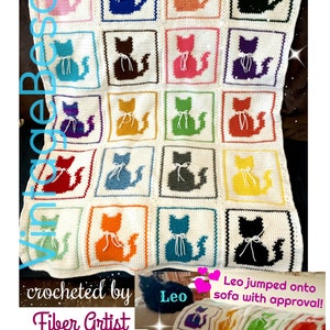 Easy Cat Afghan Crochet PATTERN Cat Pillow Pattern Vintage Single Crochet Meow Love Crochet Kitty Cat Blanket Watermarked PDF Only image 3