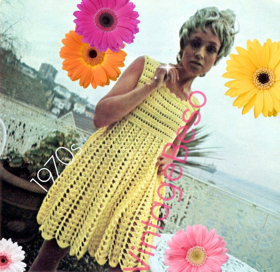 Dress Crochet Pattern • Vintage 1970s Party Dress Crochet Pattern • Sleeveless Summer Cover Up Crochet Pattern • Watermarked PDF Only