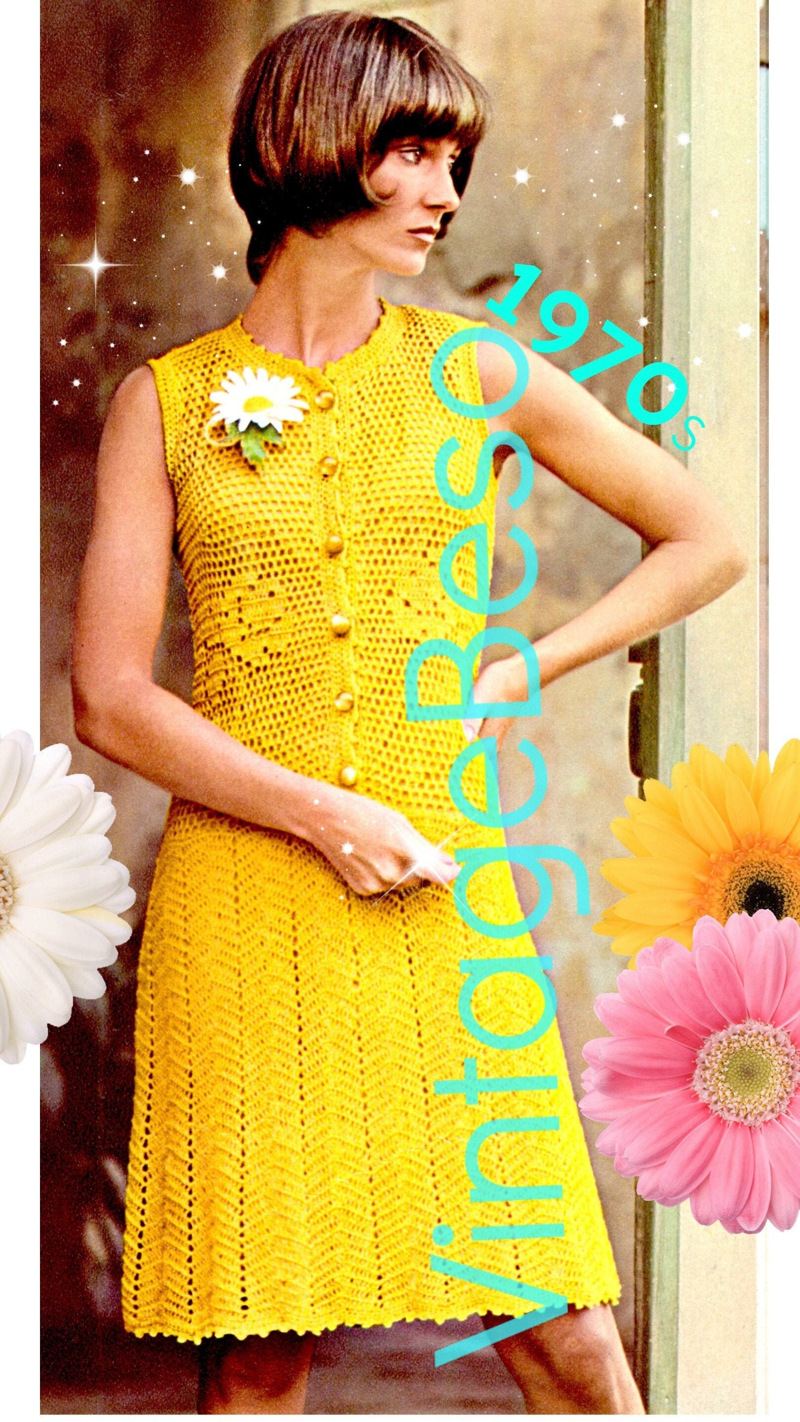 Shirt Dress Crochet Pattern Vintage Beso Vintage 1970s Buttercup 