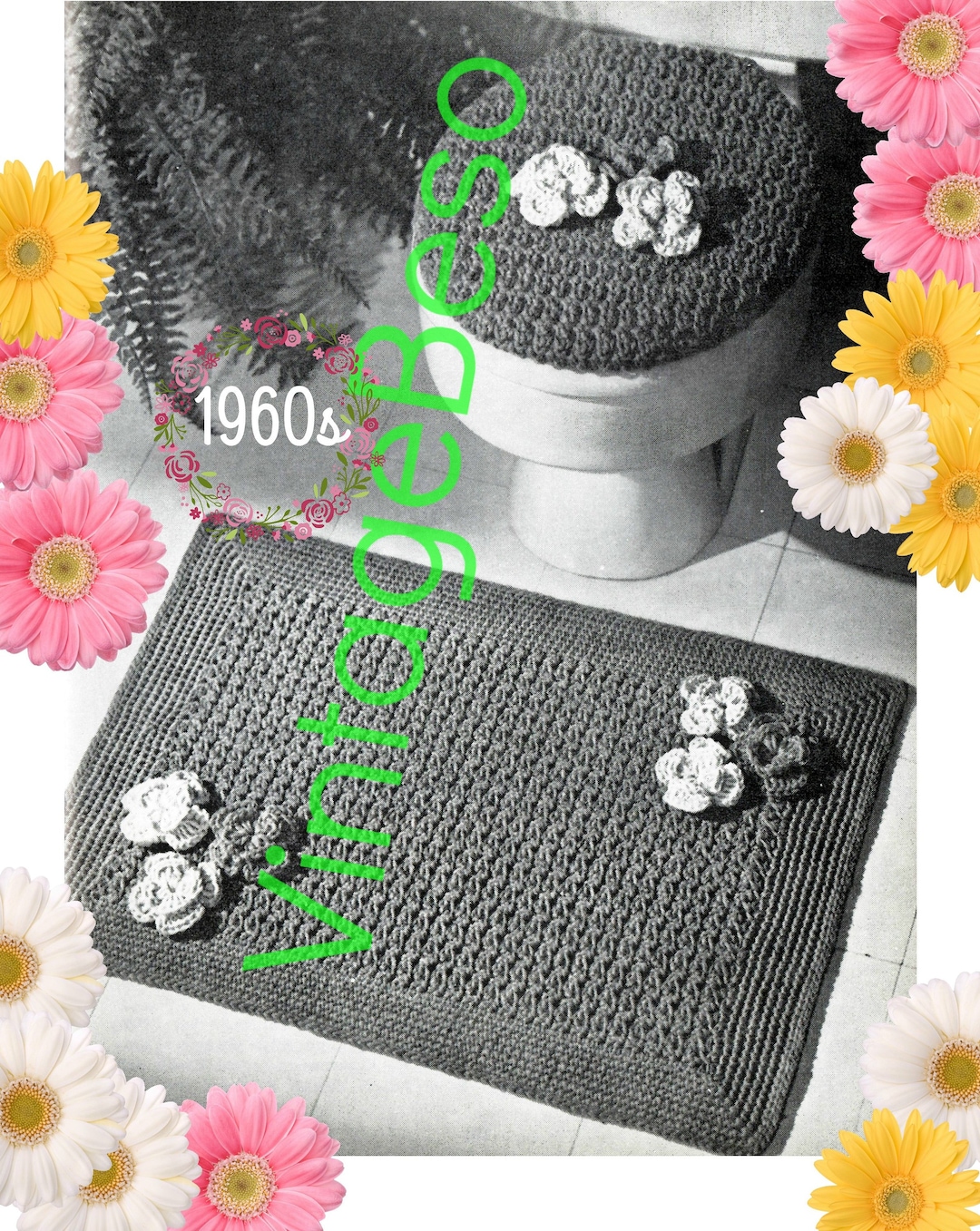 Rug Crochet Pattern Lid Cover Crochet Pattern Retro 1960s Bathroom Set