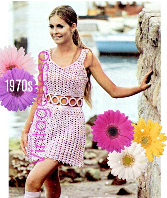 Dress Crochet Pattern • Vintage 1970s Party Dress Crochet Pattern • Summer • Midriff • Crochet Pattern • Sexy Dress • Watermarked PDF Only