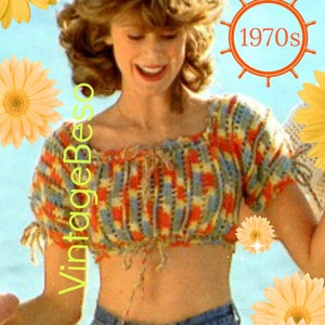 Top Crochet Pattern • 1970s Vintage Crochet Pattern • Get that Summery Feeling • Mosaic Midriff Top • Sexy Top • Boho • Watermarked PDF Only