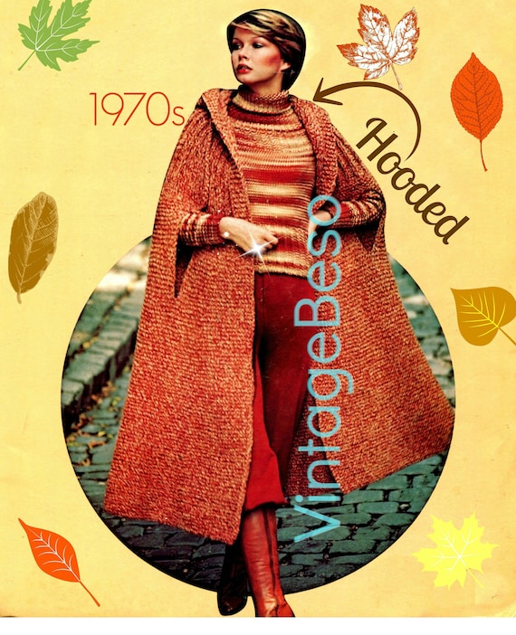 HOODED Cape KNITTING Pattern • Vintage Tweed • 1970s Knitted Coat • Knitted Jacket • Wrap • 1970s Vintage • Watermarked PDF Only