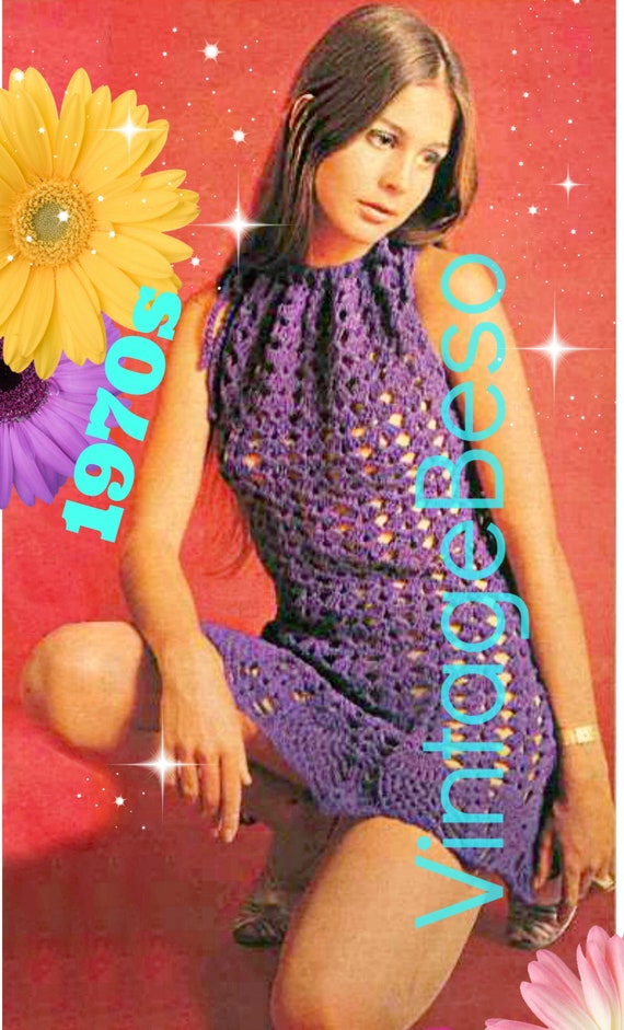 Sexy Pineapple Halter Dress Crochet Pattern • Summer Dress Crochet Pattern • 1970s Vintage Coverup • Ladies Shift • Watermarked PDF Only