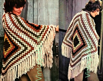 EASY Shawl Crochet Pattern 1970s Granny Square Crochet Pattern Granny Square Easy Shawl Vintage Beso • Watermarked PDF Only