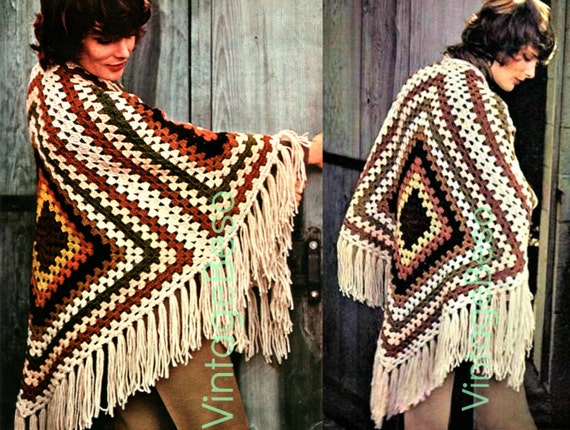 EASY Shawl Crochet Pattern 1970s Granny Square Crochet Pattern Granny Square Easy Shawl Vintage Beso • Watermarked PDF Only