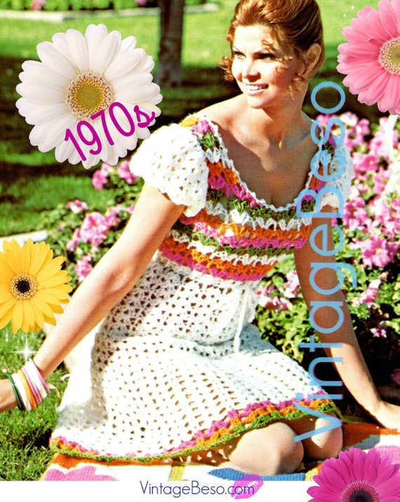 Baby Doll Dress Crochet PATTERN • Peekaboo and Ladylike • Vintage 1970s • Puff Sleeve • Summer Wear • Boho • Hippie • Watermarked PDF Only