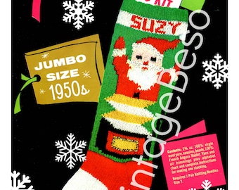 STOCKING Pattern • 1950s Bucilla #7712 • Vintage Knitting Pattern • Retro Christmas Knitting Pattern • Suzy • Watermarked PDF Only