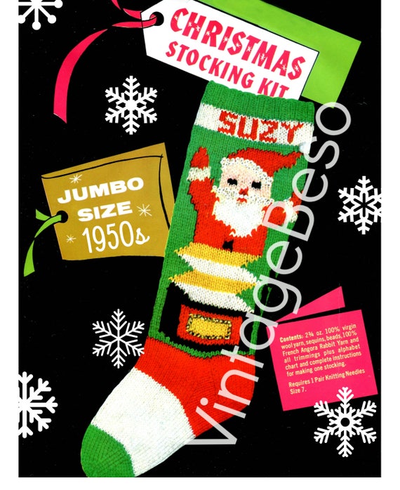 STOCKING Pattern • 1950s Bucilla #7712 • Vintage Knitting Pattern • Retro Christmas Knitting Pattern • Suzy • Watermarked PDF Only