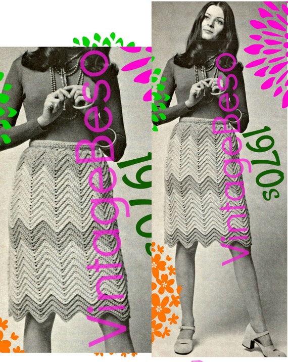 Retro Ripple Skirt Crochet Pattern • Boho Skirt • Vintage 1970s • Zig Zag Skirt Crochet Pattern• Hippie • Watermarked PDF Only