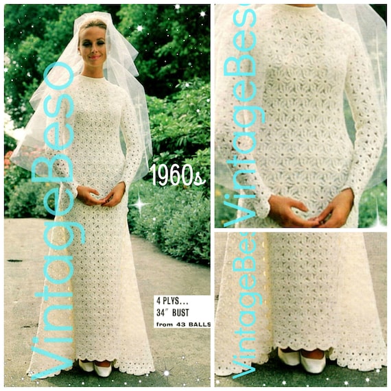 Wedding Dress Crochet Pattern • Vintage 1960s requires Flower Loom • FREE PATTERN Medieval Wedding Dress • Watermarked PDF Only