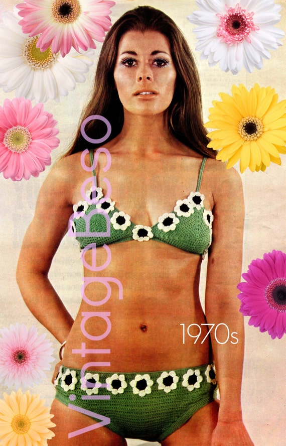 Flower Bikini Crochet Pattern Vintage 1970s • Daisy Bikini Crochet Pattern • Summer Daisy Crochet Pattern • Watermarked PDF Pattern