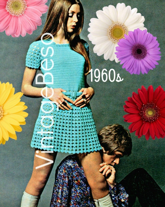 Dress Crochet Pattern • Summer Wear • Sexy 1960s Peekaboo Dress Party Dress • Vintage Crochet Pattern • Watermarked PDF Only