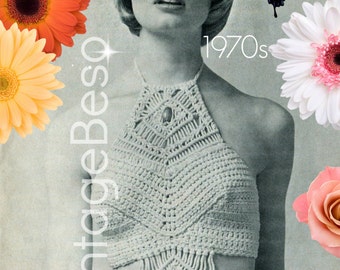 Ladies Halter Top Pattern • 1970s Vintage Crochet and Macramé Pattern • Sexy Crop Top • Watermarked PDF Only