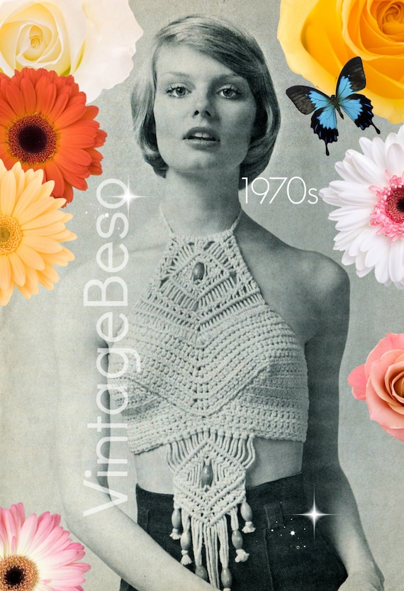 Ladies Halter Top Pattern • 1970s Vintage Crochet and Macramé Pattern • Sexy Crop Top • Watermarked PDF Only