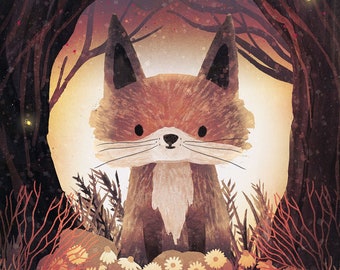 Fox Den print | Print 21x30 | Fantasy illustration | Fox illustration| Wall Decor | Magical illustrations | Nursery art | Wall art