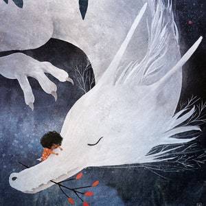The White Dragon Print | Print 21x30 | Dragon illustration | Dragon draw | Fantasy Illustrations | Mythological Animals | Wall decor  |