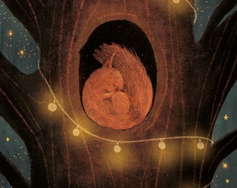 Good Night Print | Print 21x30 | Children illustration | Squirrel Illustration | Animals Print | Cute animals | Nursery decor