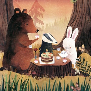 Illustration Die Geburtstagsfeier | Drucken 21x30 | Fantasy-Illustrationen | | Magische Illustrationen | Dekoration | Kinderillustration