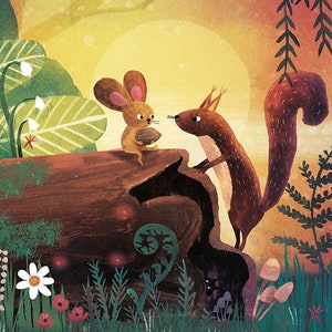 The two friends Print | Print 21x30 | Children illustration | Squirrel Illustration | Animals Print | Cute animals | Nursery decor