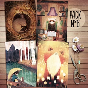 Postkartenset Nr. 6 | Set mit 4 Postkarten | Tierpostkarten | Tierillustrationen | Postkartenkarte