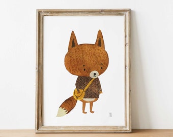 Back to School Fox print | Print A5 | | Foxes drawings | Animal illustrations | Pets illustrations | Wall Art Decor