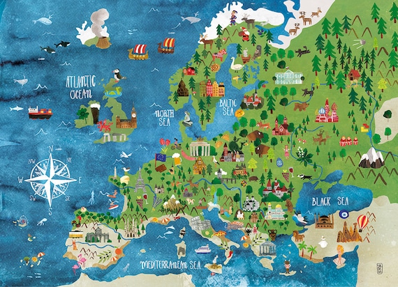 van Europa 50x70 cm Kaart voor - Etsy