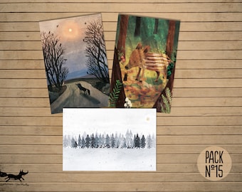 Postcards collection nº11 |  3 postcards set | Animal postcards| Illustrated postcards | Postal cards | Postcards pack