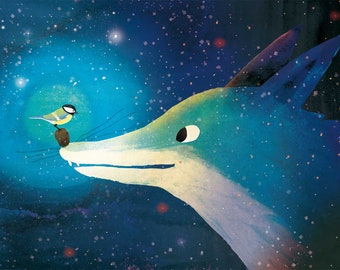 Illustration The blue fox | Print 21x30 | Fox illustrations | Forest animals | Magic illustrations | Decoration |