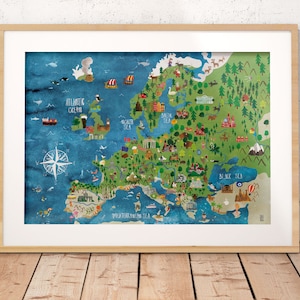 Posterkarte von Europa | Poster 50x70 cm | Karte für Kinder | Illustration | Karte | Europa | Kinderzimmer | Länder | Dekoration